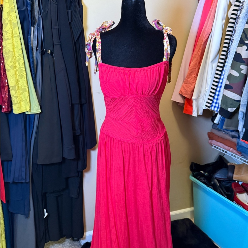 Free People Fuchsia Maxi Dress with Floral Straps